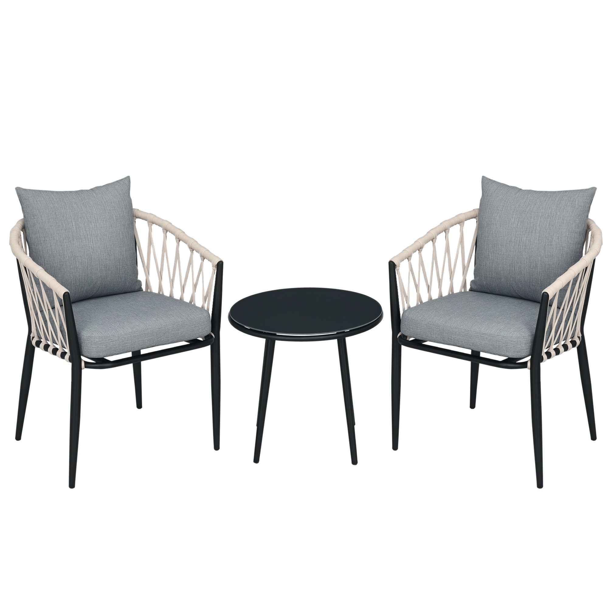 3 Piece Garden Furniture Set, Garden Bistro Set including 1 Table, 2 Chairs with Seat Cushions, Balcony Set, Patio Furniture for Terrace, Balcony, Steel, Gray