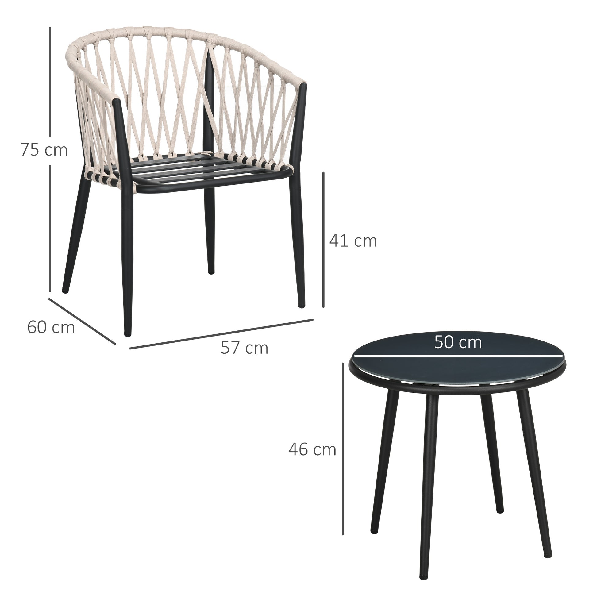3 Piece Garden Furniture Set, Garden Bistro Set including 1 Table, 2 Chairs with Seat Cushions, Balcony Set, Patio Furniture for Terrace, Balcony, Steel, Gray