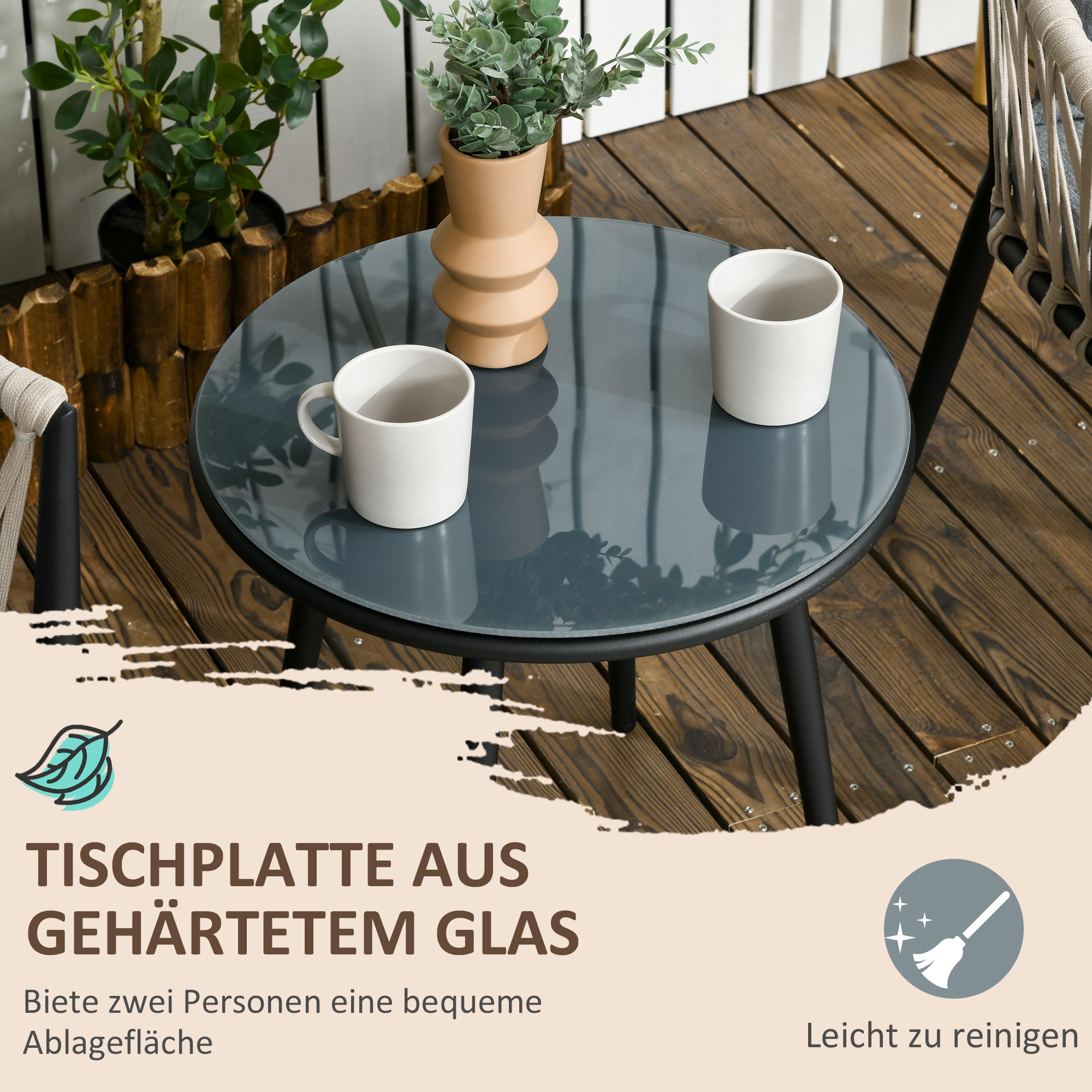 3 Piece Garden Furniture Set, Garden Bistro Set including 1 Table, 2 Chairs with Seat Cushions, Balcony Set, Patio Furniture for Terrace, Balcony, Steel, Gray