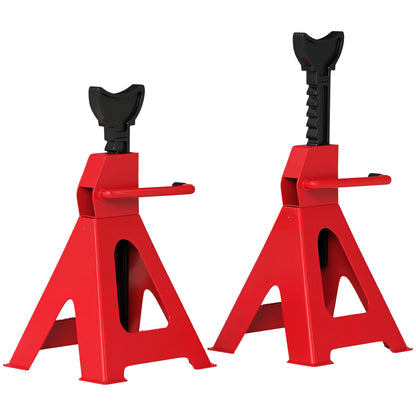 Set of 2 Car Stands 3T, Pair of Support Stands with Adjustable Lifting Height from 38.5-60 cm, in Carbon Steel and Cast Iron, Red and Black