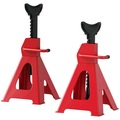 Set of 2 Car Stands 3T, Pair of Support Stands with Adjustable Lifting Height from 38.5-60 cm, in Carbon Steel and Cast Iron, Red and Black
