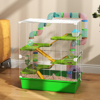 Large hamster cage rodent cage 5 levels with tunnels, water bottle, wheel, house, ladders, dim. 59L x 36W x 69H cm