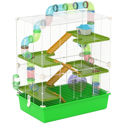 Large hamster cage rodent cage 5 levels with tunnels, water bottle, wheel, house, ladders, dim. 59L x 36W x 69H cm