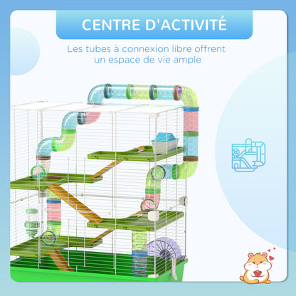Large hamster cage rodent cage 5 levels with tunnels, water bottle, wheel, house, ladders, dim. 59L x 36W x 69H cm