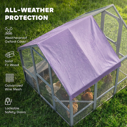 Walk-In Chicken Run — approx. 43 sq ft (4 m²), Weatherproof Cover, 2 Nest Boxes & 2 Perches, Safety Lock — Fits 8–10 Hens, Dark Gray