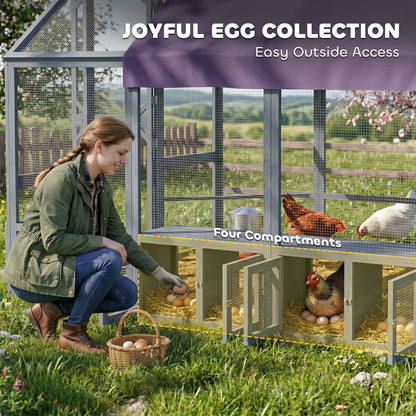 Walk-In Chicken Run — approx. 43 sq ft (4 m²), Weatherproof Cover, 2 Nest Boxes & 2 Perches, Safety Lock — Fits 8–10 Hens, Dark Gray