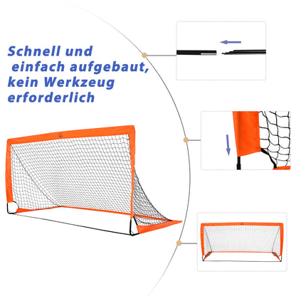 Football Goal 2-Pack Foldable 183 x 90 x 90 cm Football Goal with Carrying Bag Weatherproof Outdoor Soccer Goals for Adults Football Goals for Garden Training Leisure Orange