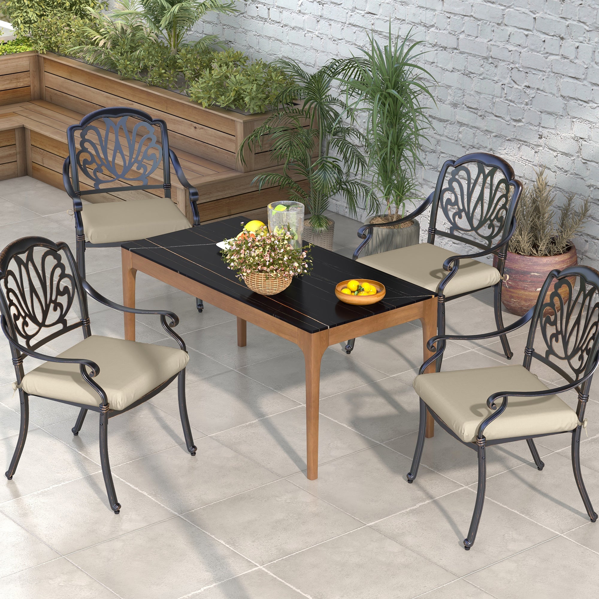 Set of Chair Cushions for Dining Chairs 47x47x7 cm Set of 4 Pieces Waterproof and UV 50+ Protected Garden Chair Cushions for Indoor and Outdoor Use Beige