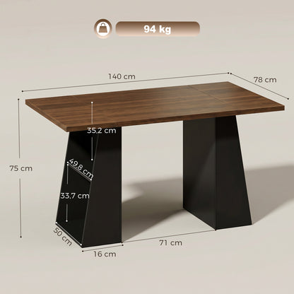 55.1 in (140 cm) Computer Desk with 4 Open Shelves & Trapezoid Metal Frame — Brown Woodgrain / Black