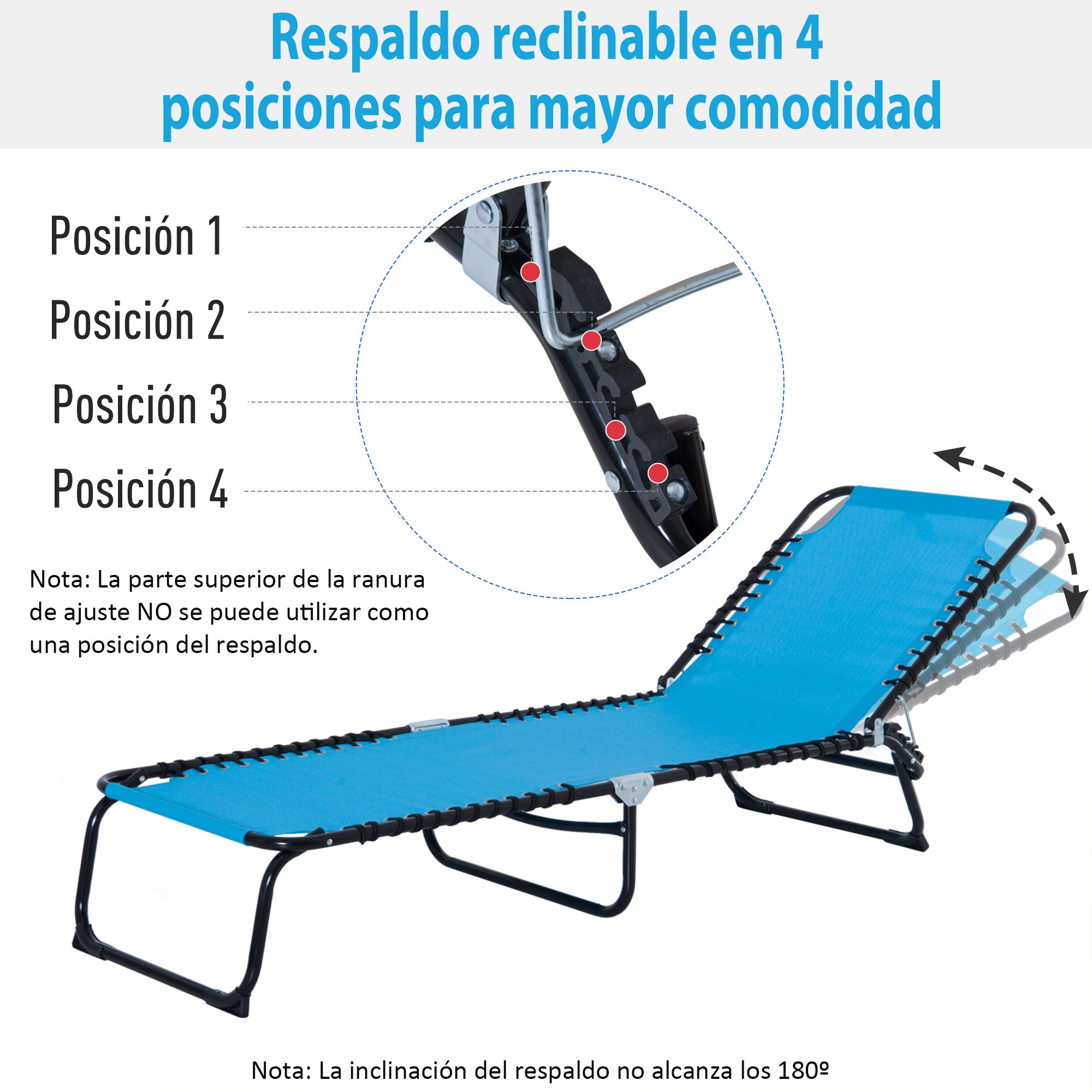 Folding and Adjustable Sun Lounger with 4 Positions Reclining Garden Chair with Bungee Cord System for Outdoor Steel Frame 189x58x30 cm Light Blue