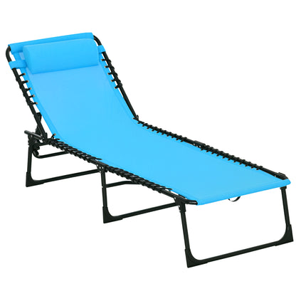 Folding and Adjustable Sun Lounger with 4 Positions Reclining Garden Chair with Bungee Cord System for Outdoor Steel Frame 189x58x30 cm Light Blue