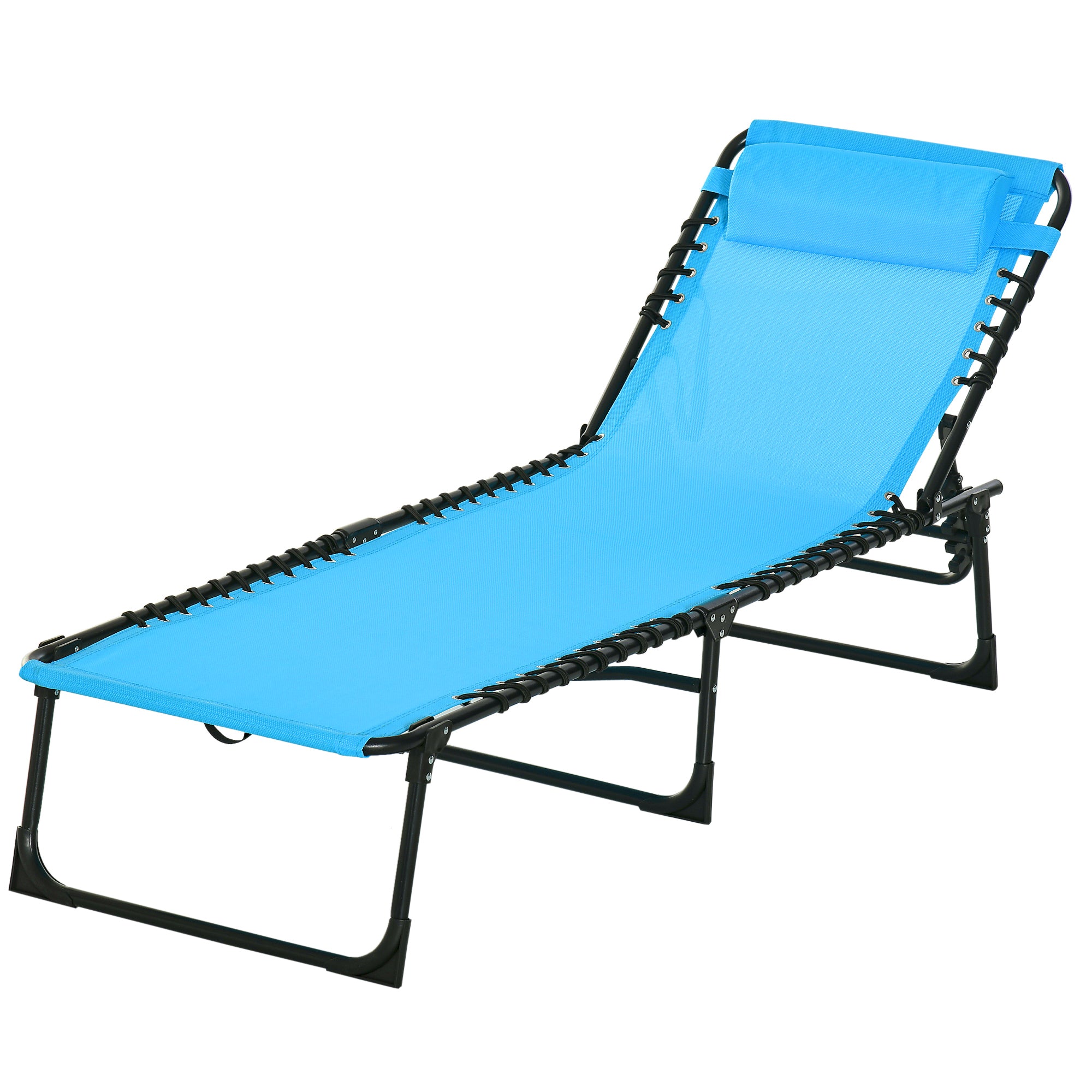 Folding and Adjustable Sun Lounger with 4 Positions Reclining Garden Chair with Bungee Cord System for Outdoor Steel Frame 189x58x30 cm Light Blue