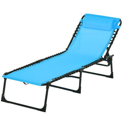 Folding and Adjustable Sun Lounger with 4 Positions Reclining Garden Chair with Bungee Cord System for Outdoor Steel Frame 189x58x30 cm Light Blue