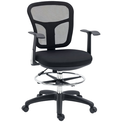 Office Chair, Ergonomic Drawing Chair, 95-115 cm Computer Chair with Armrest, Desk Chair with Footrest, Swivel Chair for Office, Living Room, Mesh, Black