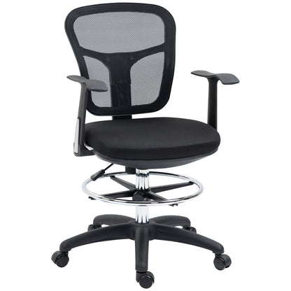 Office Chair, Ergonomic Drawing Chair, 95-115 cm Computer Chair with Armrest, Desk Chair with Footrest, Swivel Chair for Office, Living Room, Mesh, Black