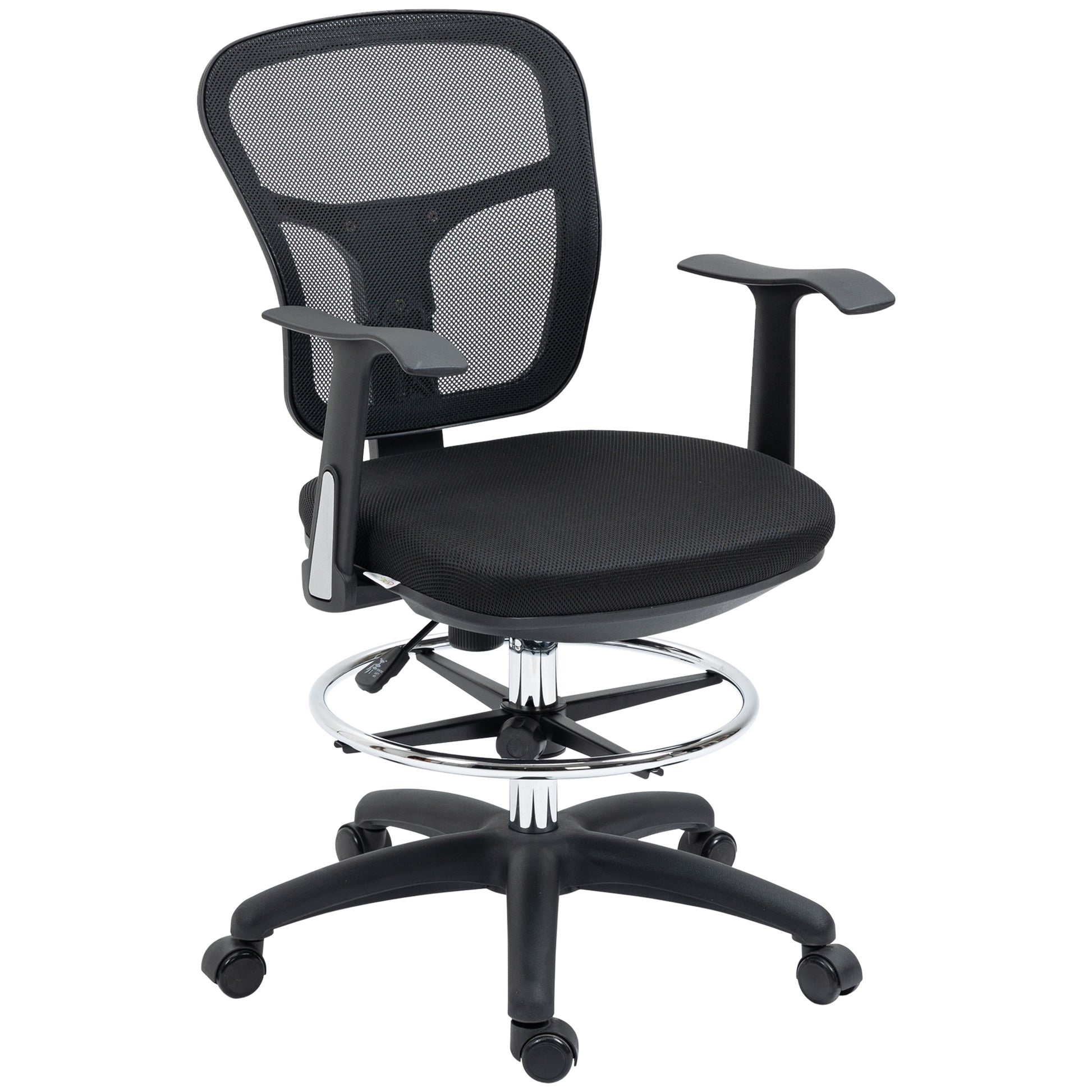 Office Chair, Ergonomic Drawing Chair, 95-115 cm Computer Chair with Armrest, Desk Chair with Footrest, Swivel Chair for Office, Living Room, Mesh, Black