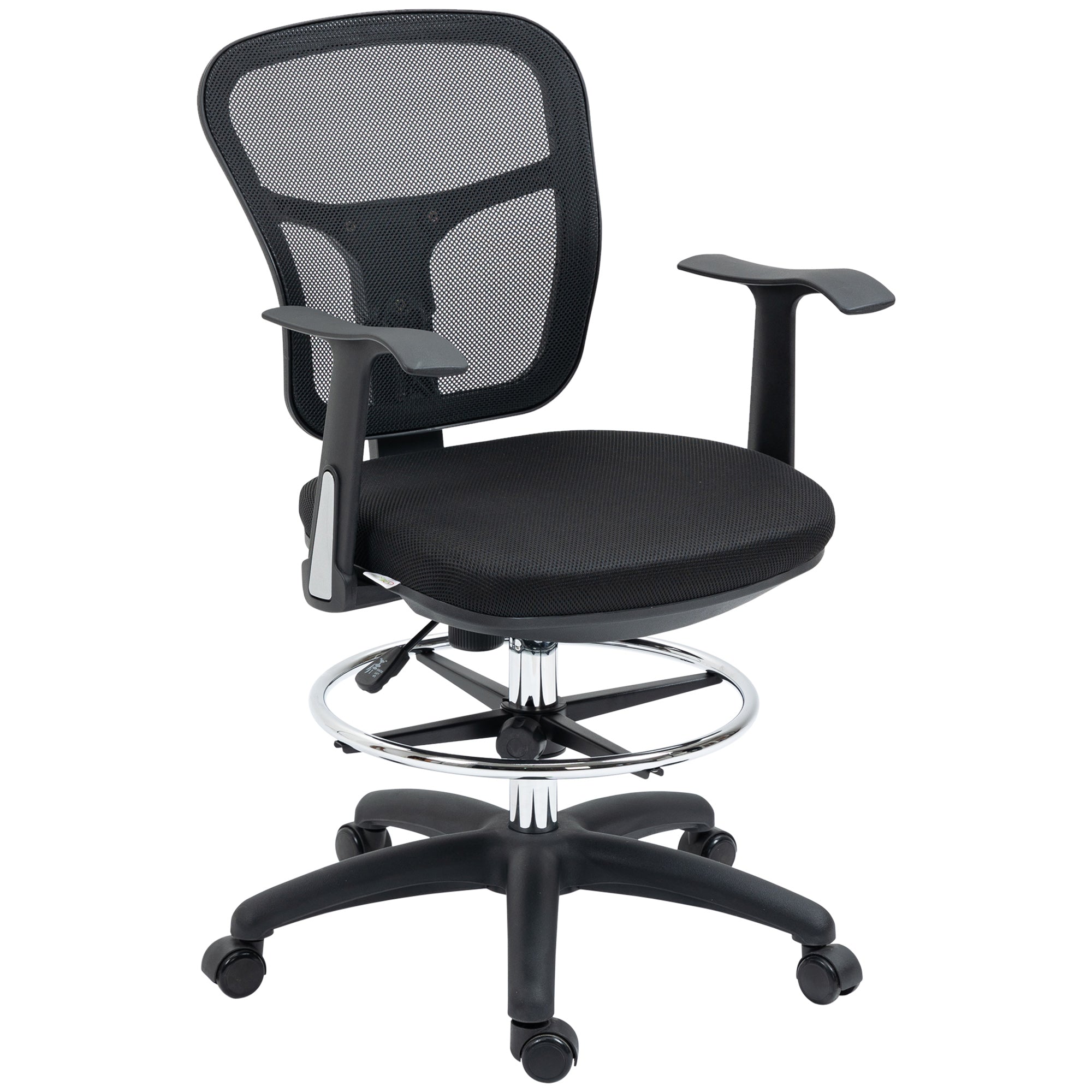 Office Chair, Ergonomic Drawing Chair, 95-115 cm Computer Chair with Armrest, Desk Chair with Footrest, Swivel Chair for Office, Living Room, Mesh, Black
