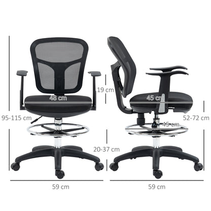 Office Chair, Ergonomic Drawing Chair, 95-115 cm Computer Chair with Armrest, Desk Chair with Footrest, Swivel Chair for Office, Living Room, Mesh, Black