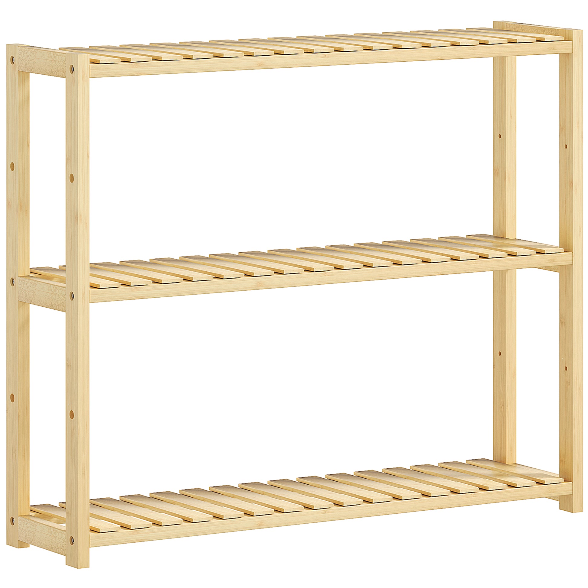 3-Tier Bamboo Bathroom Shelf with 5 Adjustable Levels, Wall or Floor Standing Storage Cabinet for Kitchen, Living Room, and Bathroom, 60x15x50 cm, Wood Color