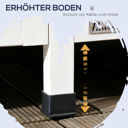 Wooden Cat House, Winterproof Cat Shelter with Multiple Entrances, 2 Floors, Cat Cave for Outdoor, Small Animal House with Asphalt Roof, Flower Box for Outdoor Garden, 96 x 65 x 85.5 cm, Gray