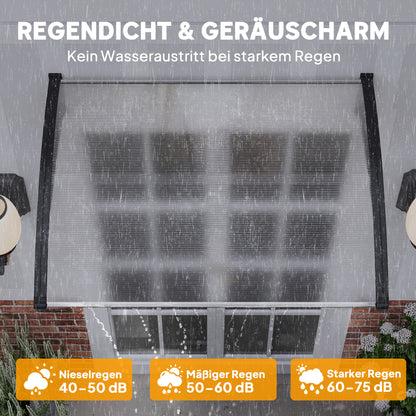 Front Door Canopy 89 x 122 cm Door Canopy made of Polycarbonate, Curved Canopy with UV Protection, Sunshade Rain Cover for Outdoor, White