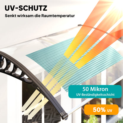 Front Door Canopy 89 x 122 cm Door Canopy made of Polycarbonate, Curved Canopy with UV Protection, Sunshade Rain Cover for Outdoor, White