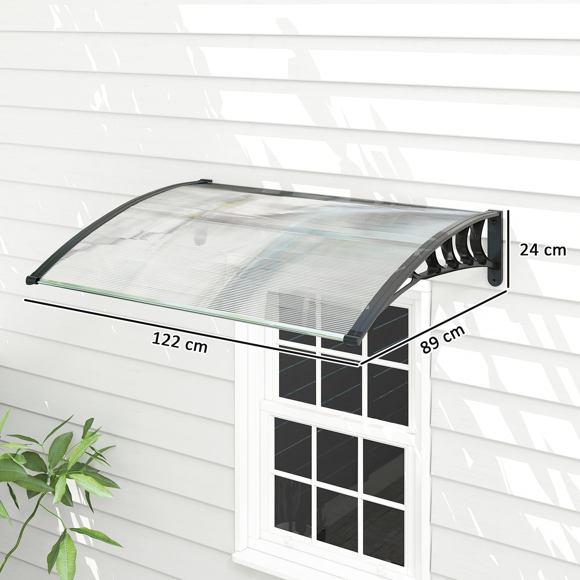 Front Door Canopy 89 x 122 cm Door Canopy made of Polycarbonate, Curved Canopy with UV Protection, Sunshade Rain Cover for Outdoor, White