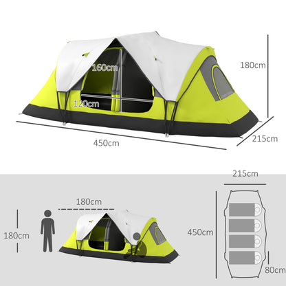 Camping Tent, Tunnel Tent for 6-8 People, with Light Hook, Mesh Windows, 2 Rooms Windproof Family Tent with Carrying Bag, 2000mm Water-Resistant Group Tent for Camping, Garden, Green