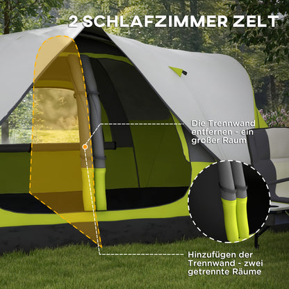 Camping Tent, Tunnel Tent for 6-8 People, with Light Hook, Mesh Windows, 2 Rooms Windproof Family Tent with Carrying Bag, 2000mm Water-Resistant Group Tent for Camping, Garden, Green