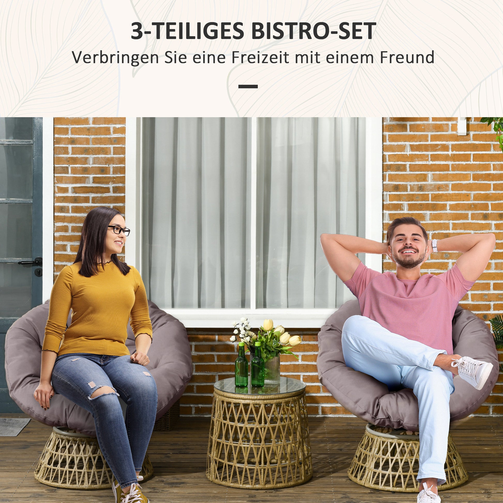 3-Piece Garden Furniture Set, Bistro Set incl. Coffee Table, 2 Chairs, Garden Seating Group with Cushions, Patio Furniture for Terrace, Yellow