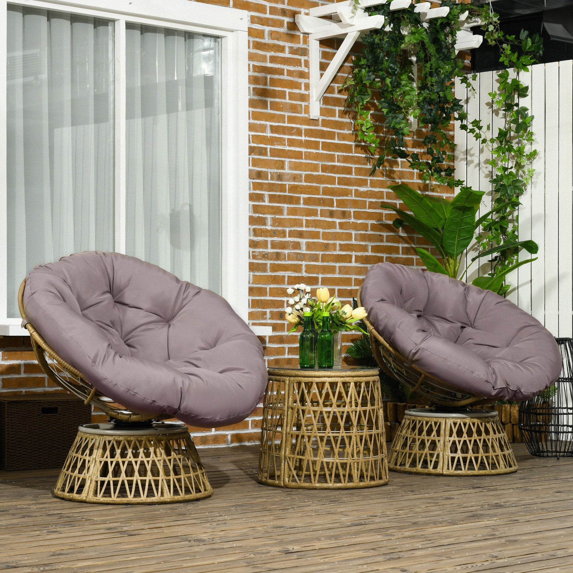 3-Piece Garden Furniture Set, Bistro Set incl. Coffee Table, 2 Chairs, Garden Seating Group with Cushions, Patio Furniture for Terrace, Yellow