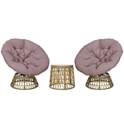 3-Piece Garden Furniture Set, Bistro Set incl. Coffee Table, 2 Chairs, Garden Seating Group with Cushions, Patio Furniture for Terrace, Yellow