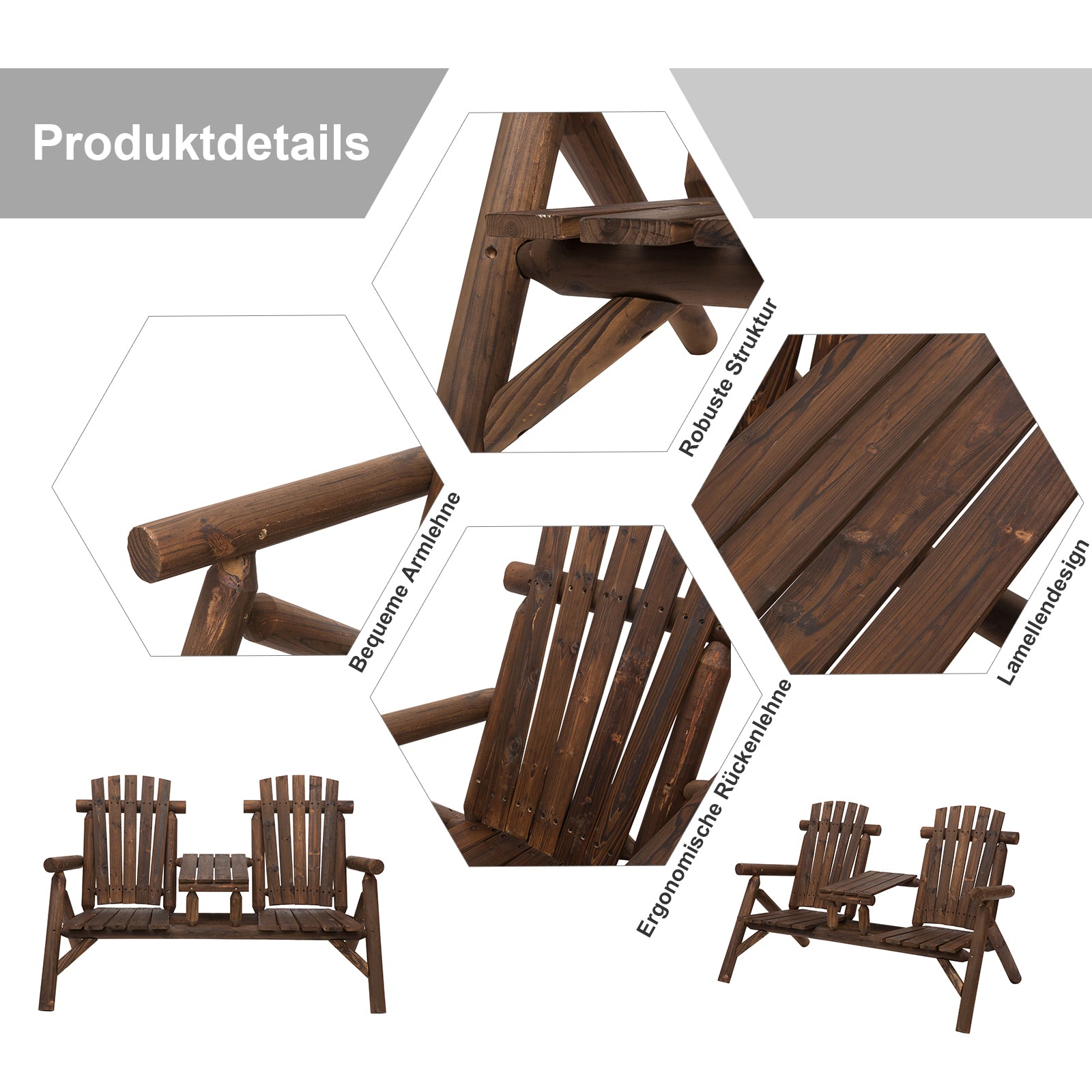 Garden Bench with Table, Outdoor Furniture, Bench, 2 Chairs, Solid Wood, Brown, 157 x 88 x 103 cm