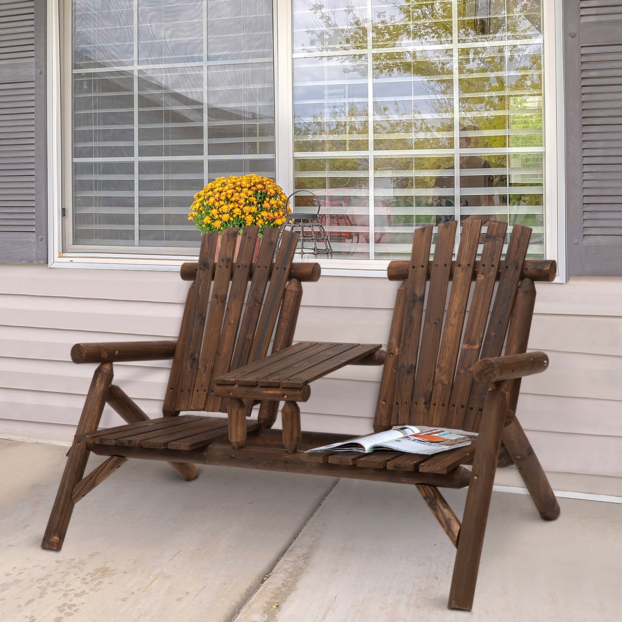 Garden Bench with Table, Outdoor Furniture, Bench, 2 Chairs, Solid Wood, Brown, 157 x 88 x 103 cm