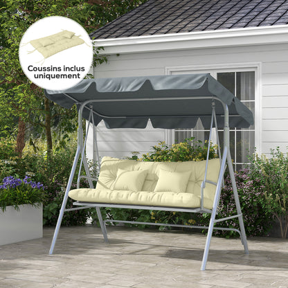 Set of 4 Outdoor Cushions for Garden Swing, 1 Seat Cushion, 1 Back Cushion, and 2 Pillows Cream