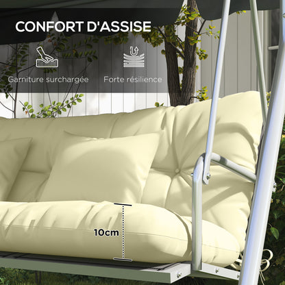 Set of 4 Outdoor Cushions for Garden Swing, 1 Seat Cushion, 1 Back Cushion, and 2 Pillows Cream