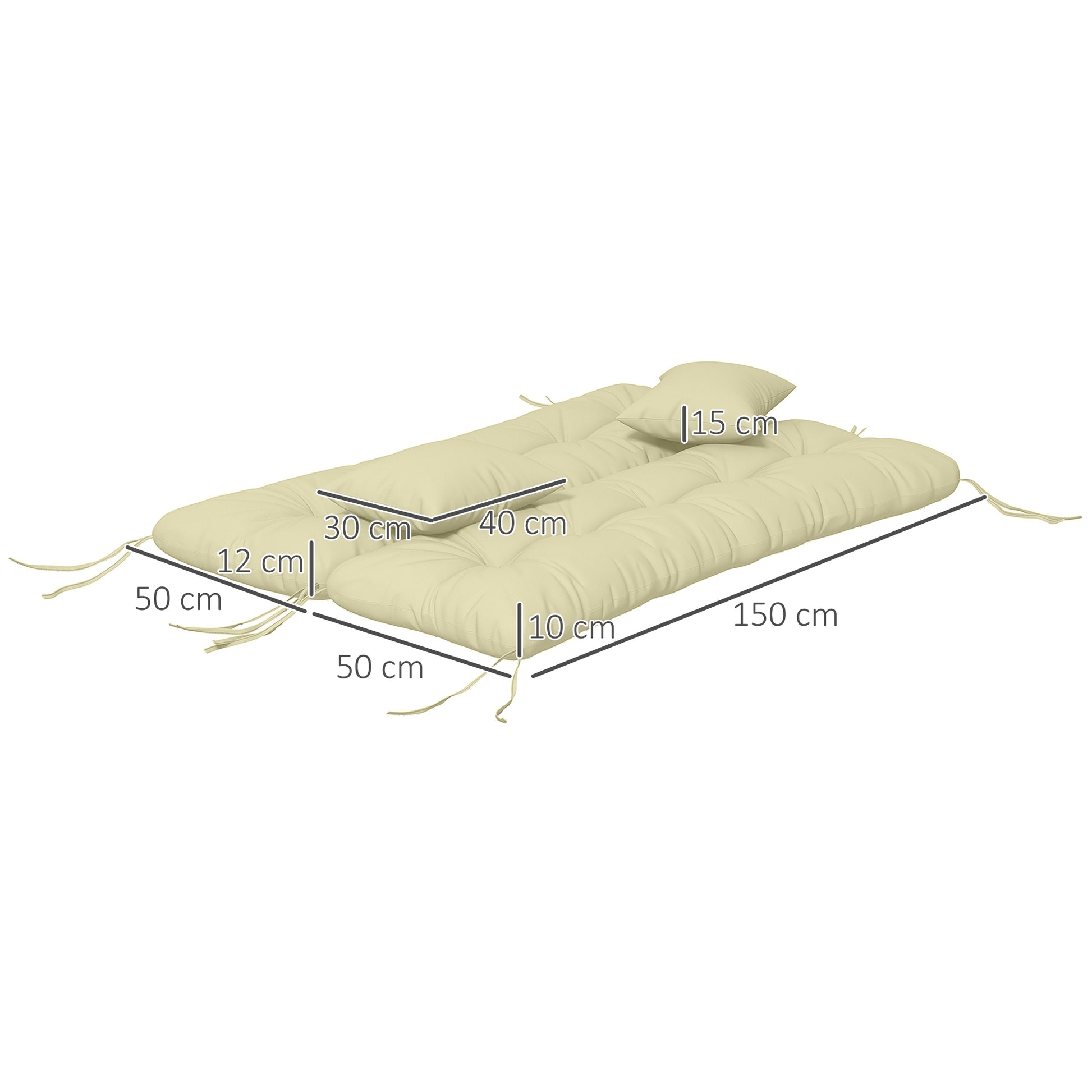 Set of 4 Outdoor Cushions for Garden Swing, 1 Seat Cushion, 1 Back Cushion, and 2 Pillows Cream