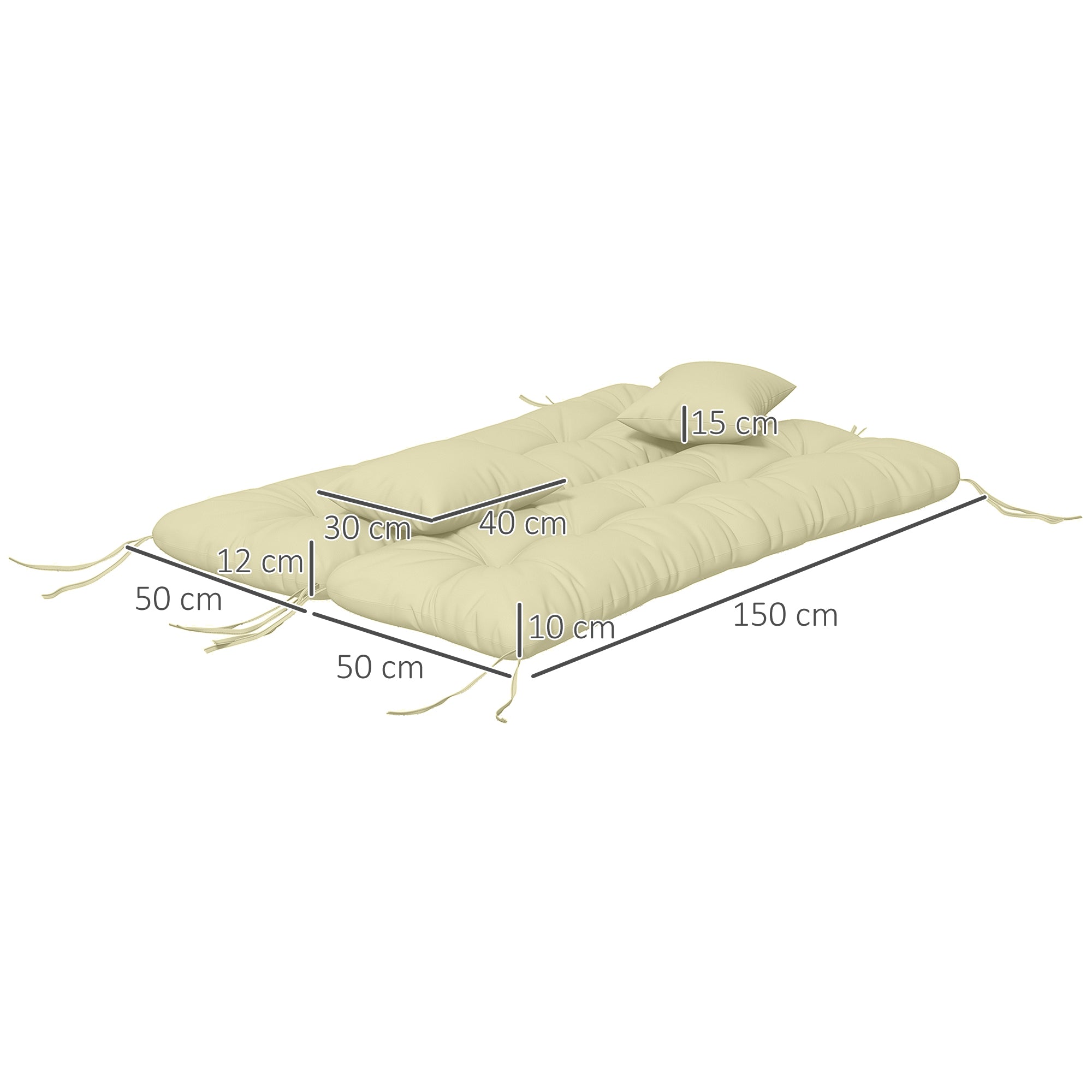 Set of 4 Outdoor Cushions for Garden Swing, 1 Seat Cushion, 1 Back Cushion, and 2 Pillows Cream