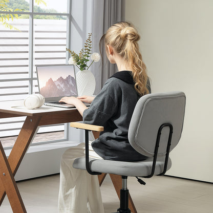 Office Chair Desk Chair with Wooden Armrests and Adjustable Height Swivel Chair for Study Bedroom Load 120 kg Gray