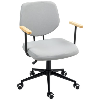 Office Chair Desk Chair with Wooden Armrests and Adjustable Height Swivel Chair for Study Bedroom Load 120 kg Gray