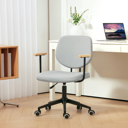 Office Chair Desk Chair with Wooden Armrests and Adjustable Height Swivel Chair for Study Bedroom Load 120 kg Gray