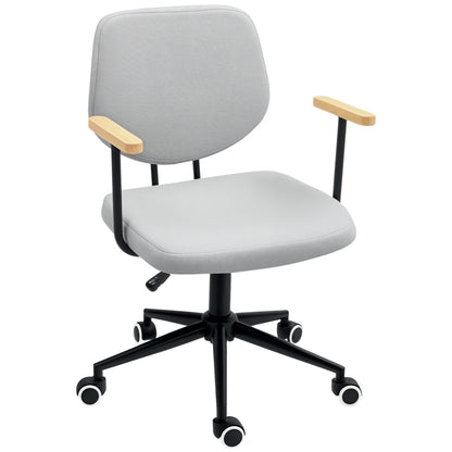 Office Chair Desk Chair with Wooden Armrests and Adjustable Height Swivel Chair for Study Bedroom Load 120 kg Gray