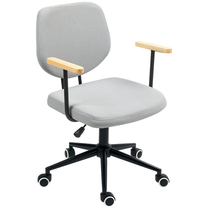 Office Chair Desk Chair with Wooden Armrests and Adjustable Height Swivel Chair for Study Bedroom Load 120 kg Gray