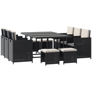 11-Piece Outdoor Rattan Garden Furniture Set with Tempered Glass Table and Cushions, Dining Set, Black