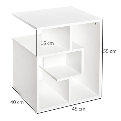 White Side Table with Storage Shelves for Living Room Bedroom 45x40x55 cm