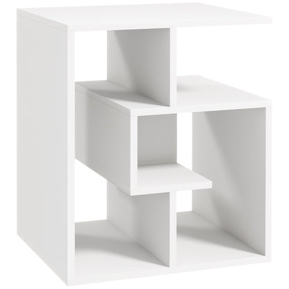 White Side Table with Storage Shelves for Living Room Bedroom 45x40x55 cm