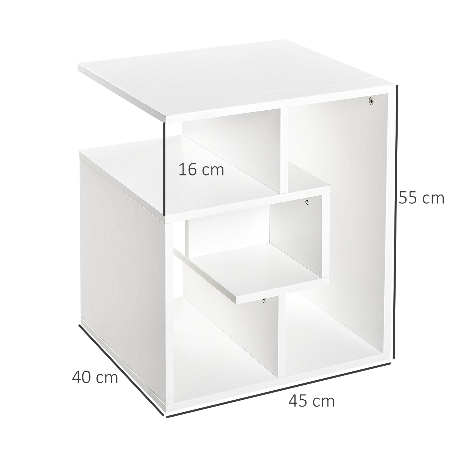 White Side Table with Storage Shelves for Living Room Bedroom 45x40x55 cm