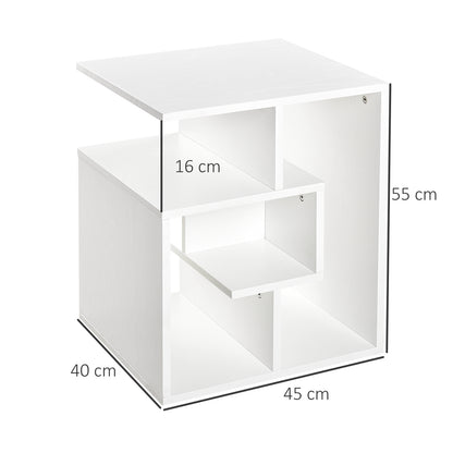 White Side Table with Storage Shelves for Living Room Bedroom 45x40x55 cm