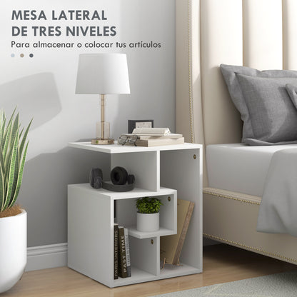 White Side Table with Storage Shelves for Living Room Bedroom 45x40x55 cm