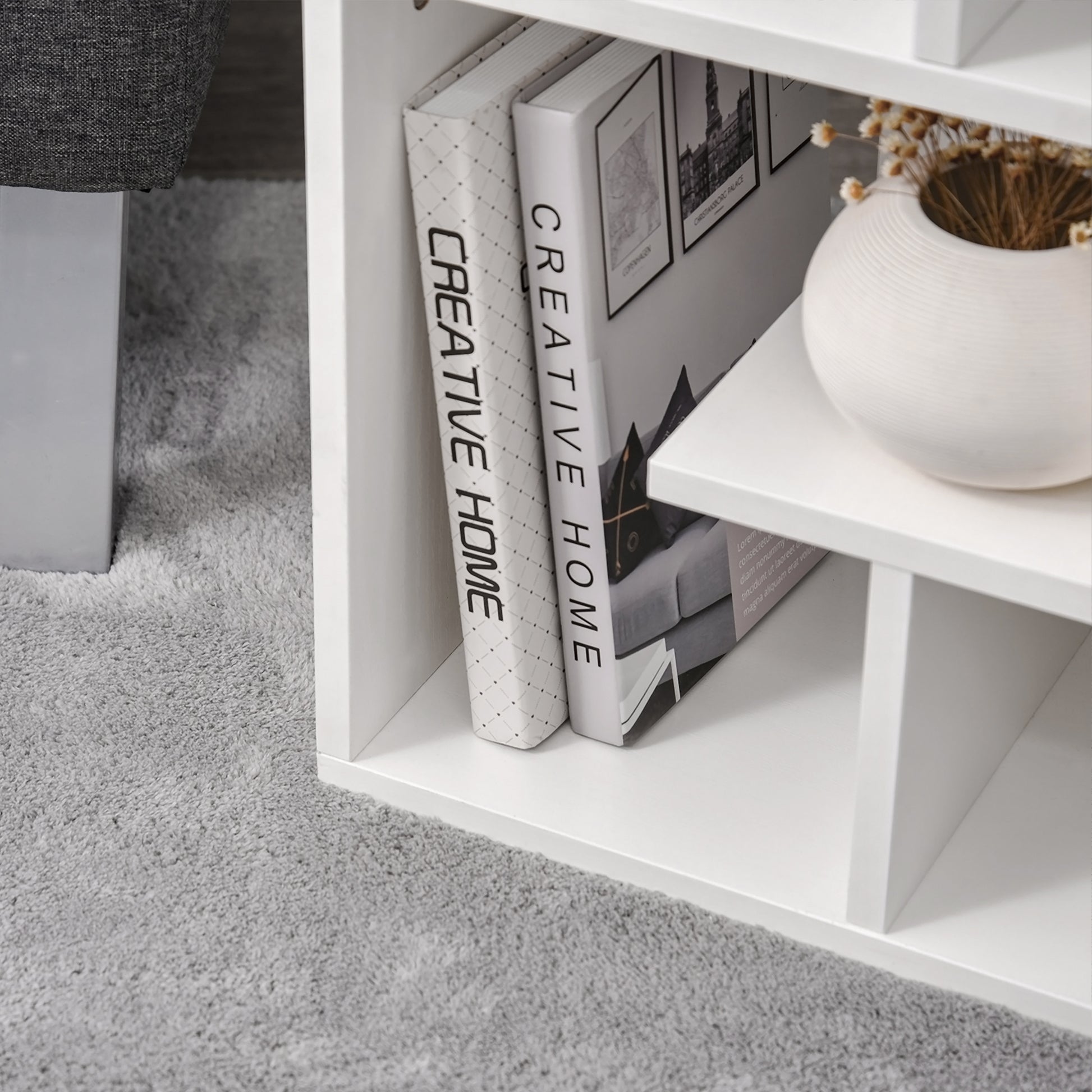 White Side Table with Storage Shelves for Living Room Bedroom 45x40x55 cm